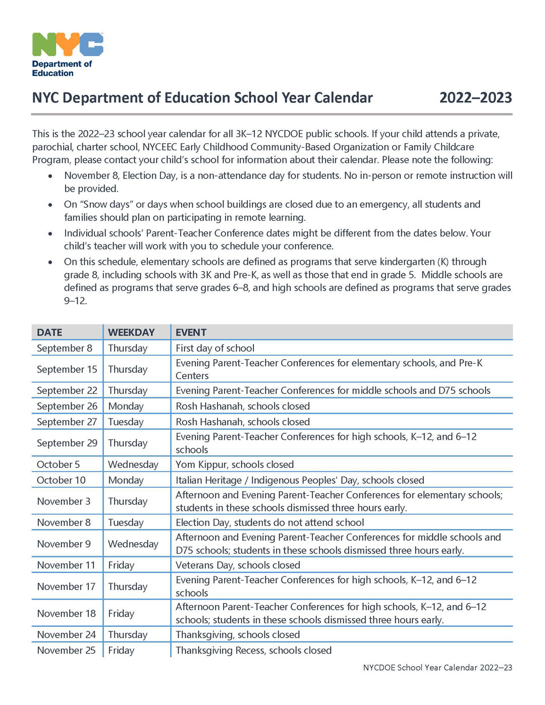 Calendar P.S. 272 Curtis Estabrook School