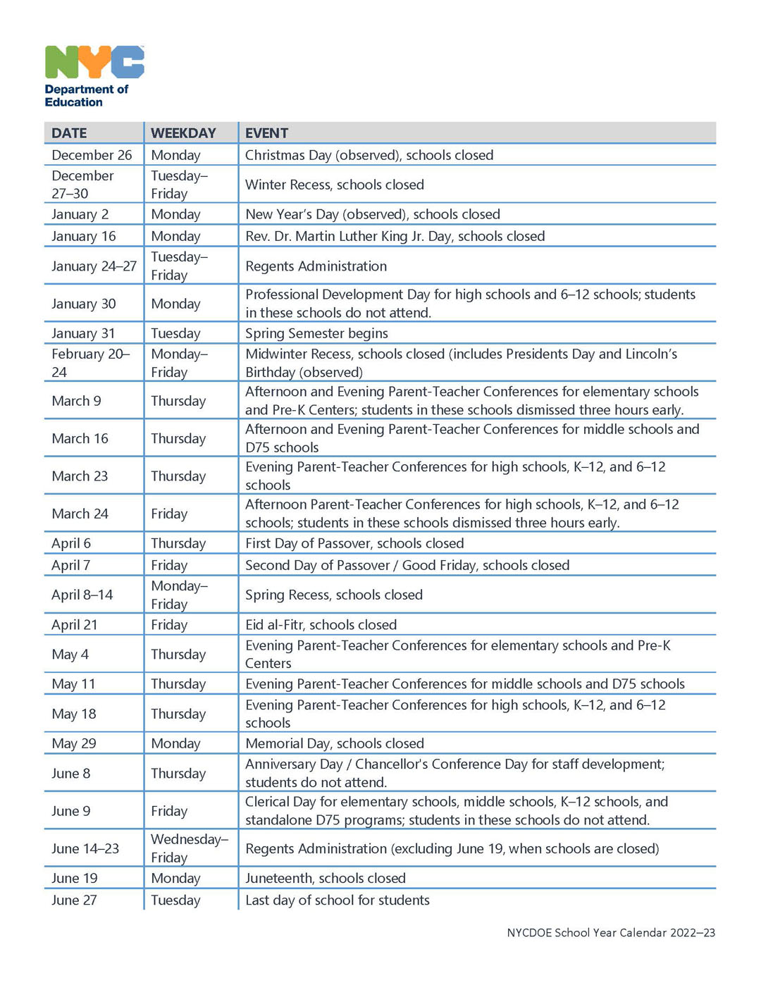 Calendar – P.S. 272 Curtis Estabrook School